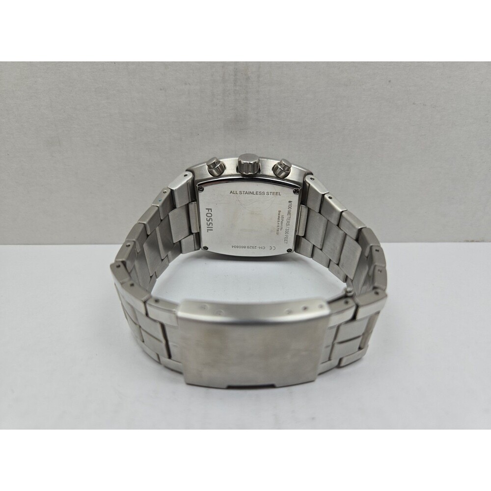 Mens Fossil 41mm Chrono Silver Watch Stainless Steel White Dial 100M New Battery - Picture 8 of 11